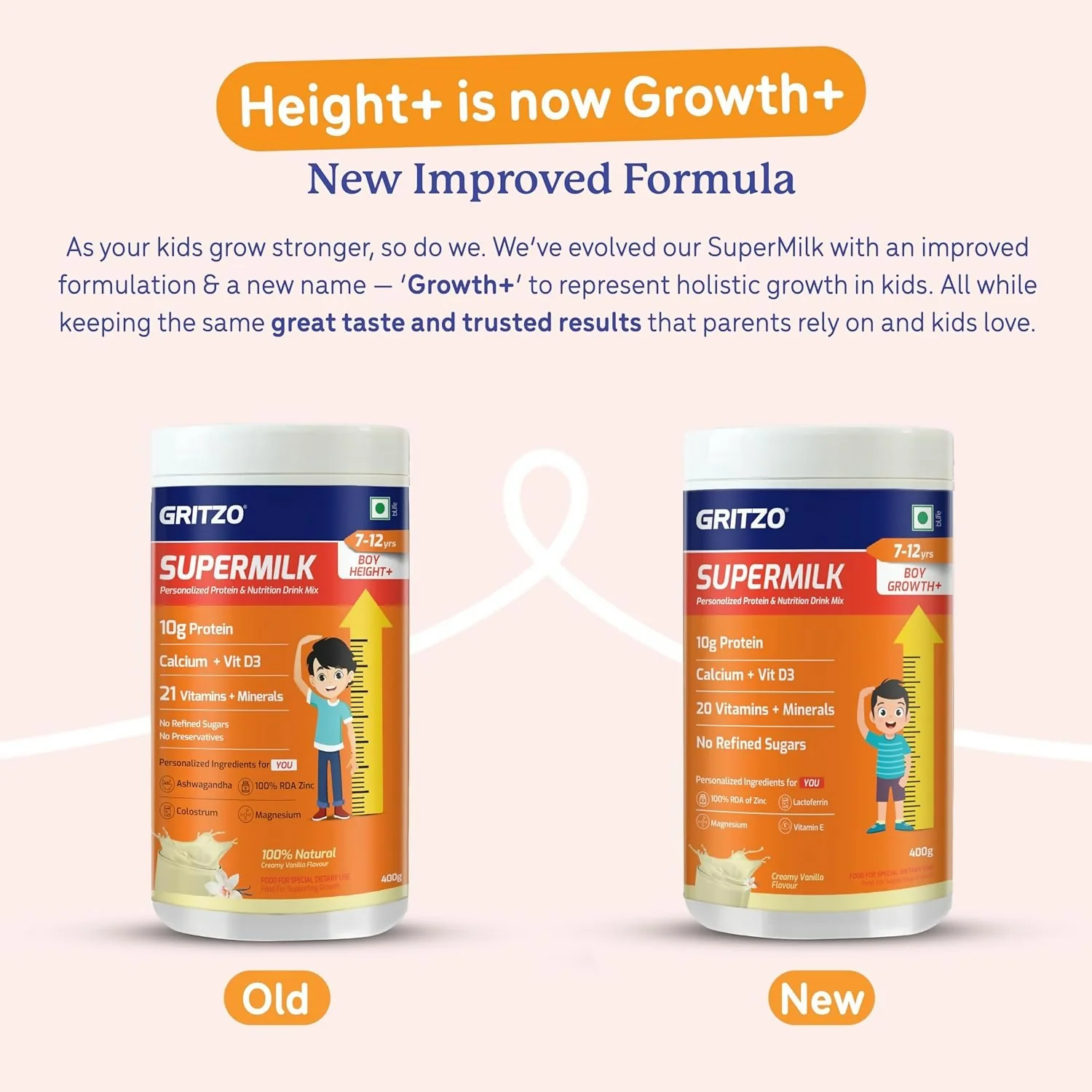 Gritzo SuperMilk Growth+ (Formerly Height+) (7-12y Boys), 10g Protein Powder-Creamy Vanilla - Image 3